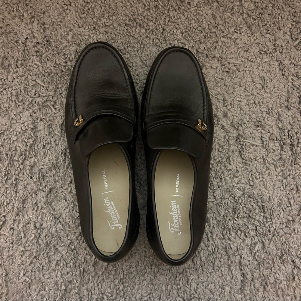 Leather Men’s black dress shoes with gold detail